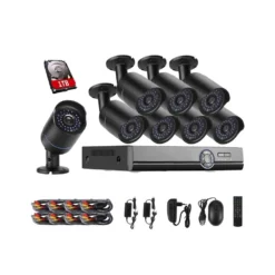 Wewoo Vidéosurveillance Noir Caméras IP Bullet Kit AHD DVR Avec Disque Dur...